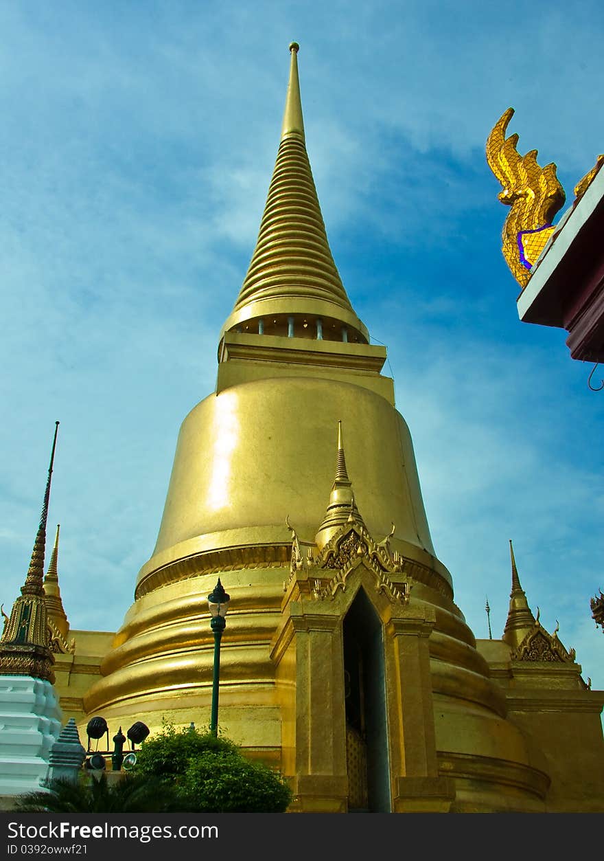 Golden pagoda in Wat Phra Kaew in Thailand