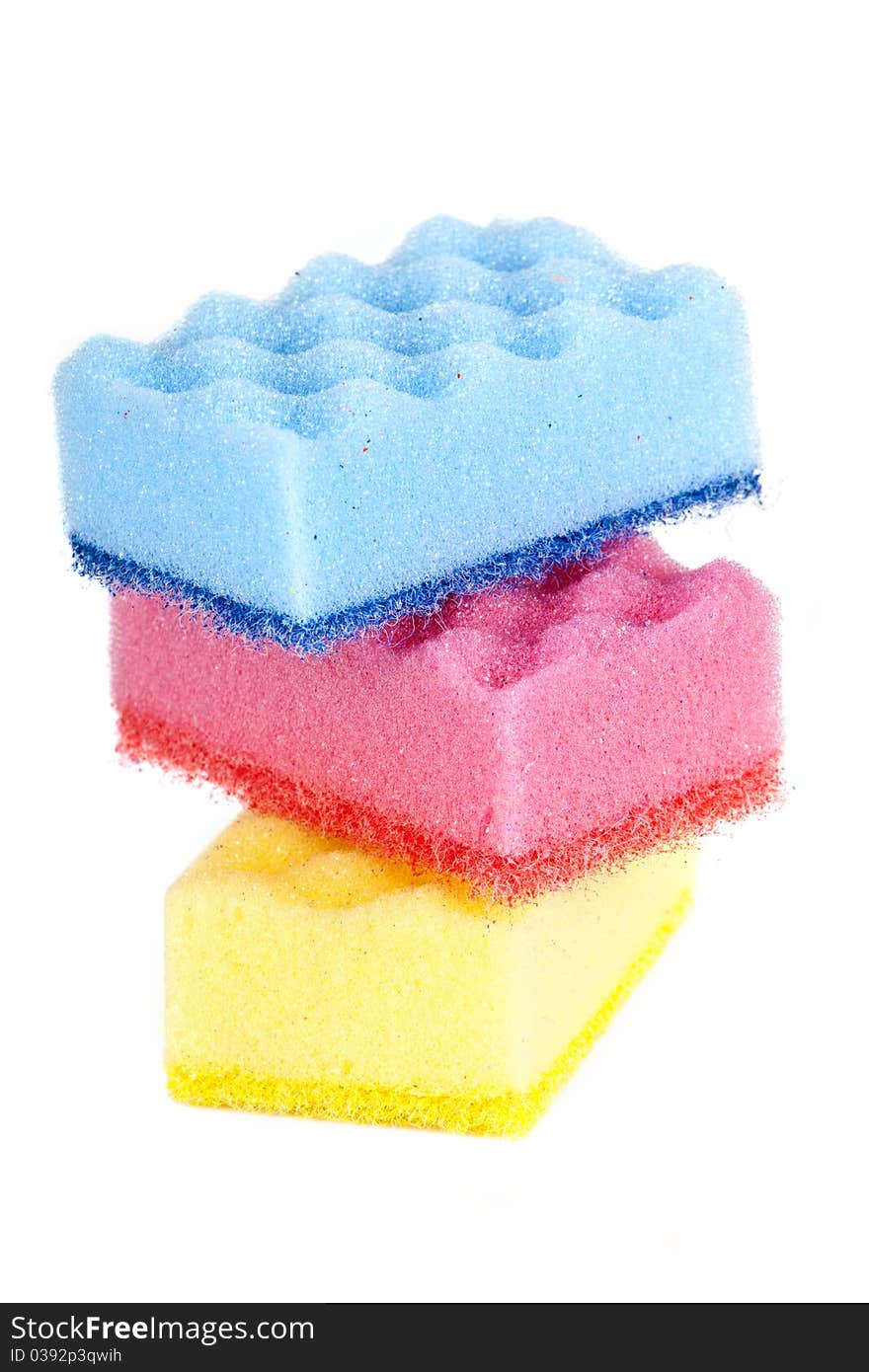 Red, yellow, and blue sponges