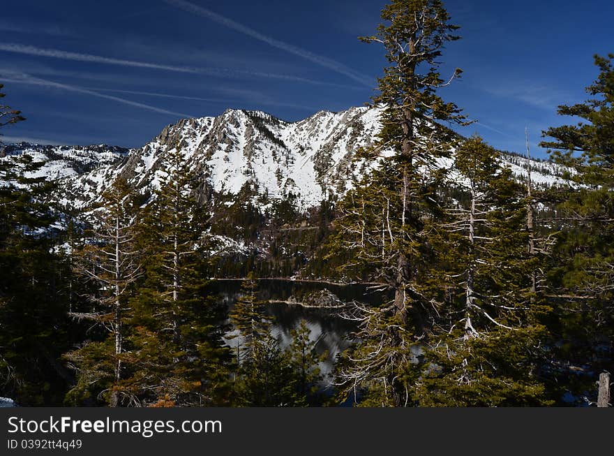 View of the Sierras and Emerald Bay in Lake Tahoe, California. View of the Sierras and Emerald Bay in Lake Tahoe, California.