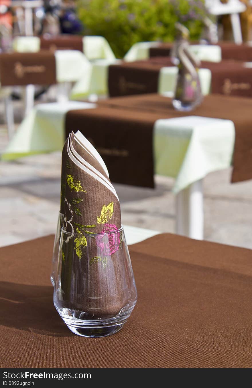 Prepared Table and Glasses in a French Restaurant