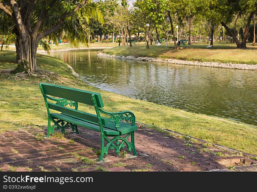 Long chair in park one on country side. Long chair in park one on country side