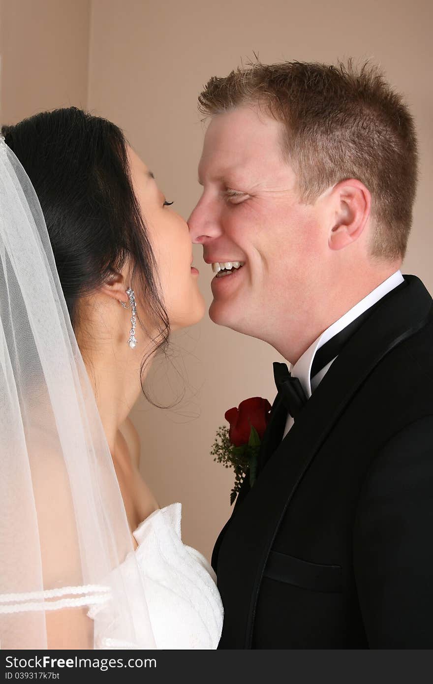 Bridal couple with their faces close together