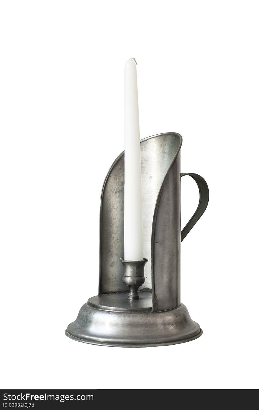 Silver Candlestick With White Candle