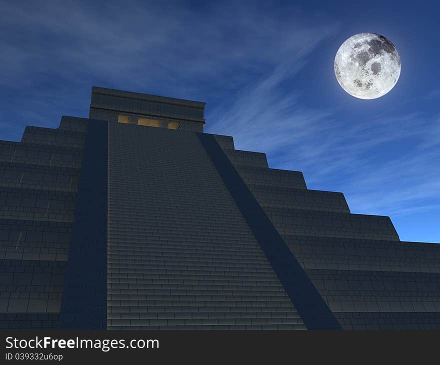 Mexican pyramid in the lunar sky