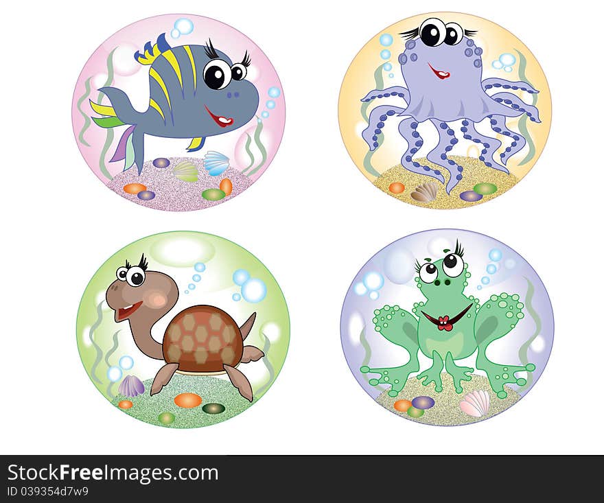 Set buttons with sea animals