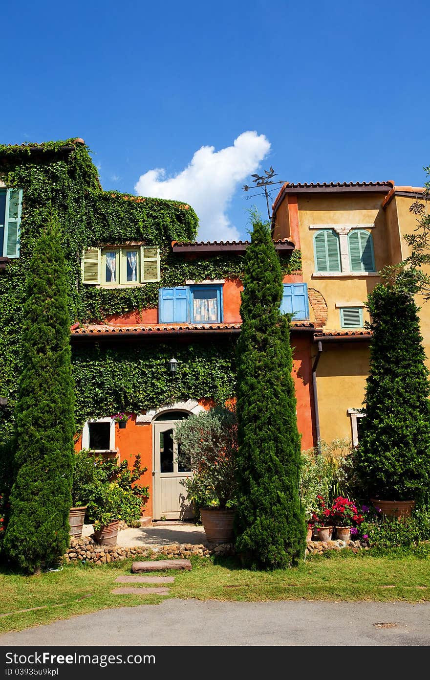 Italy house style covered with grapes vine