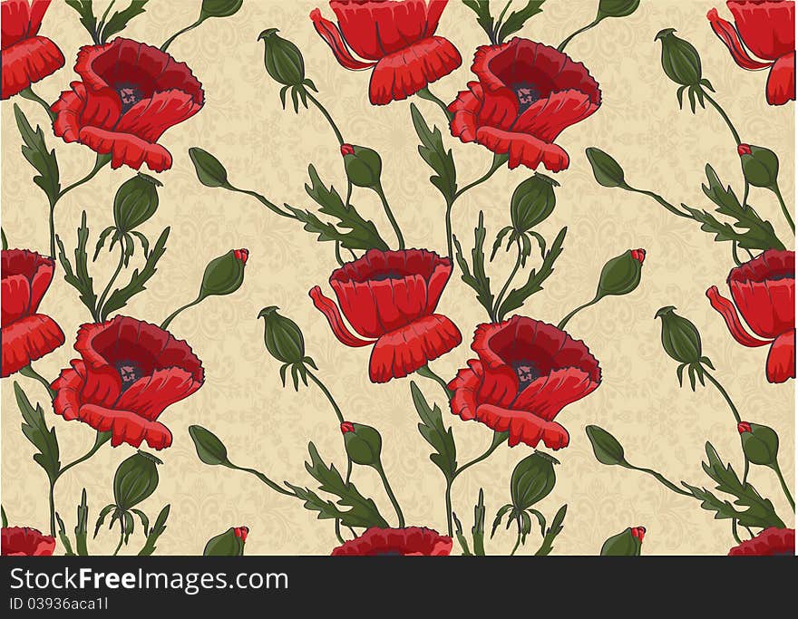 Floral wallpaper with poppies