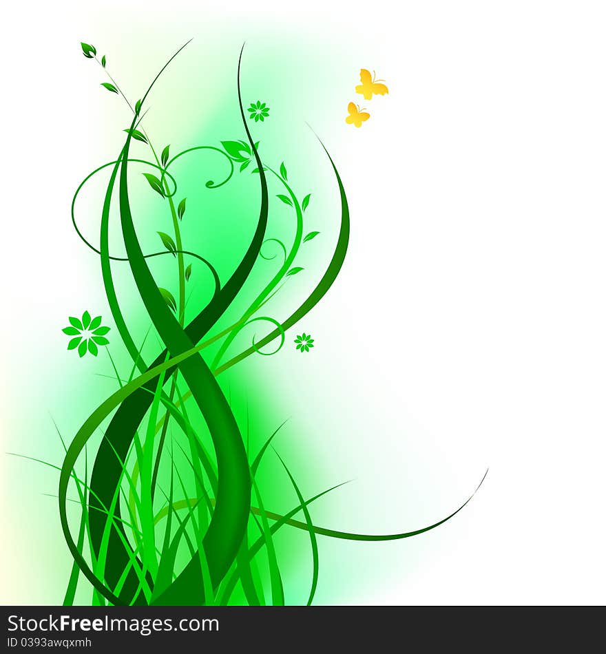 Green floral design element on white background