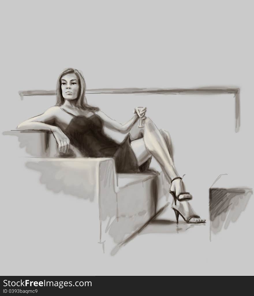 Lady Sitting On The Sofa