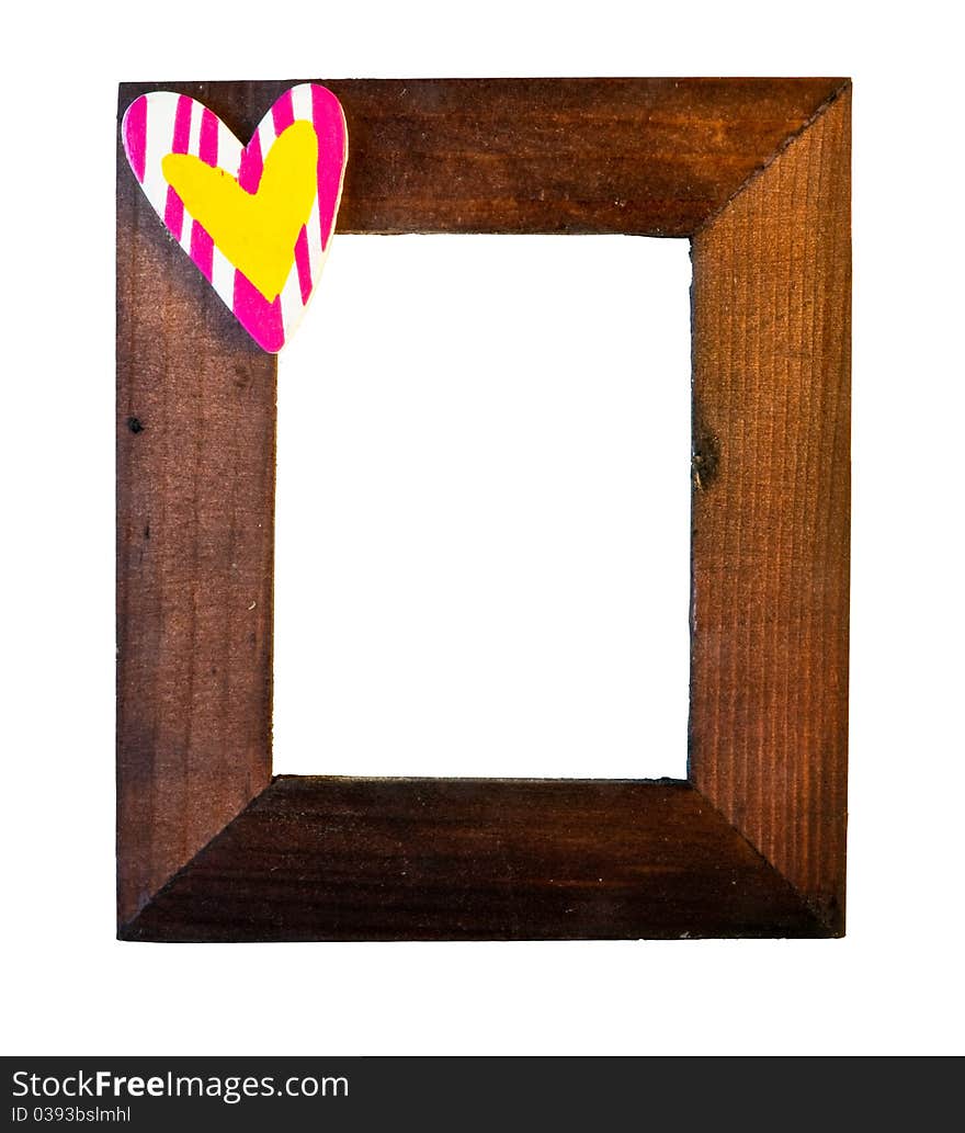 Wooden frame with heart isolated