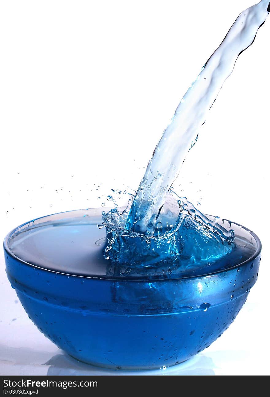 Blue water splash isolated on white background