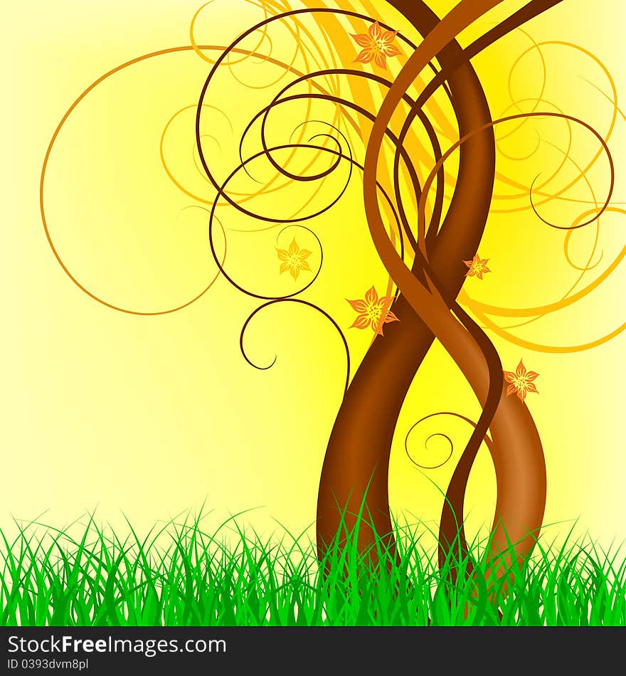 Grass and swirl design elements on yellow background. Grass and swirl design elements on yellow background