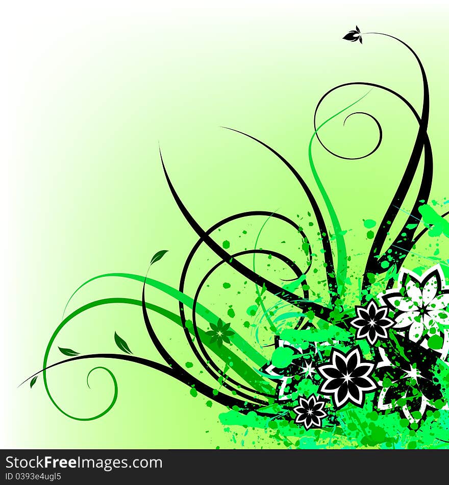 Green floral design element on white background