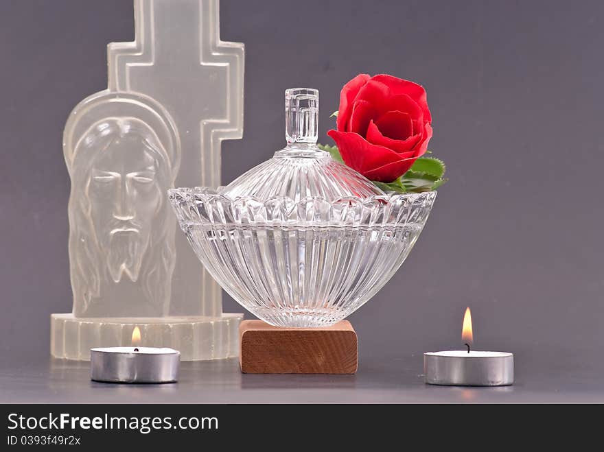 Holy Water Religious Icon With Candles