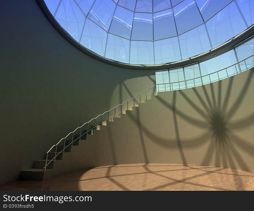 Round room with a dome and a staircase. Round room with a dome and a staircase