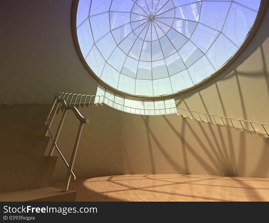 Round room with a dome and a staircase. Round room with a dome and a staircase