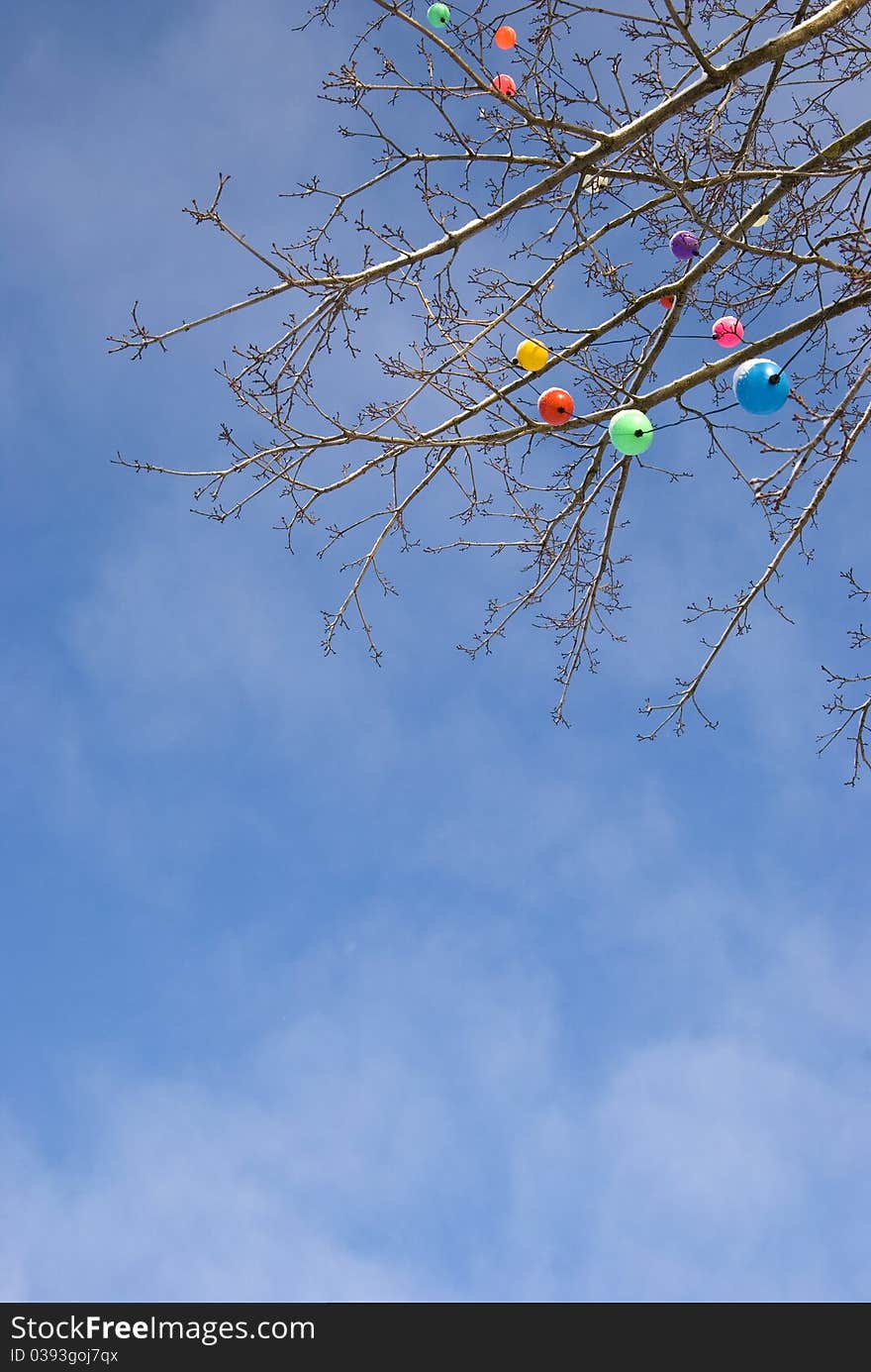 Colour lamps on winter tree