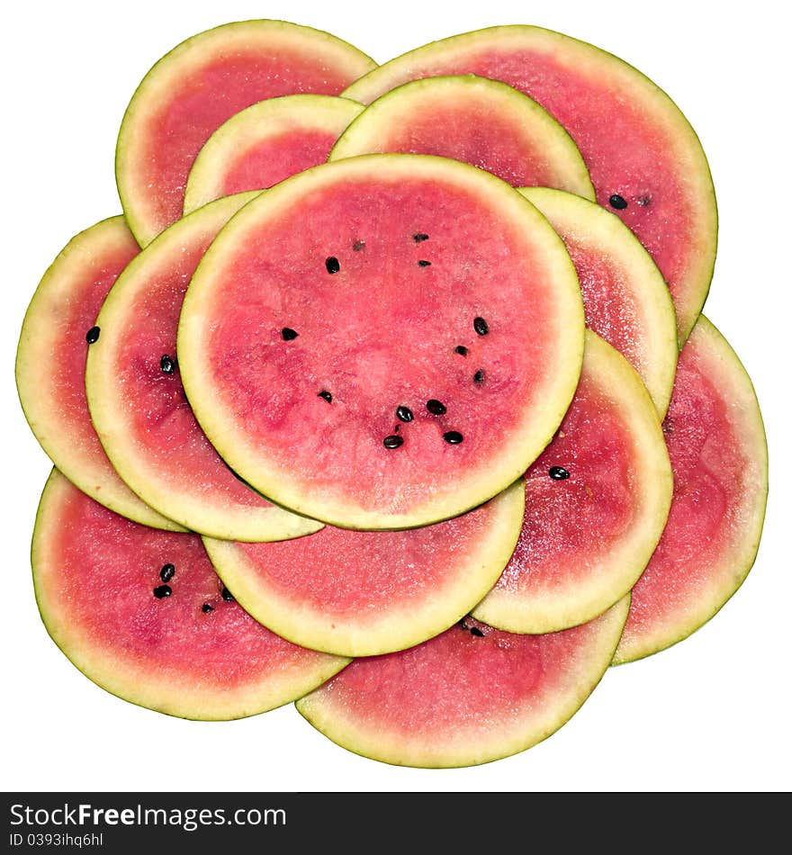 Water-melon fresh, segments cut also is laid out by a flower. Water-melon fresh, segments cut also is laid out by a flower