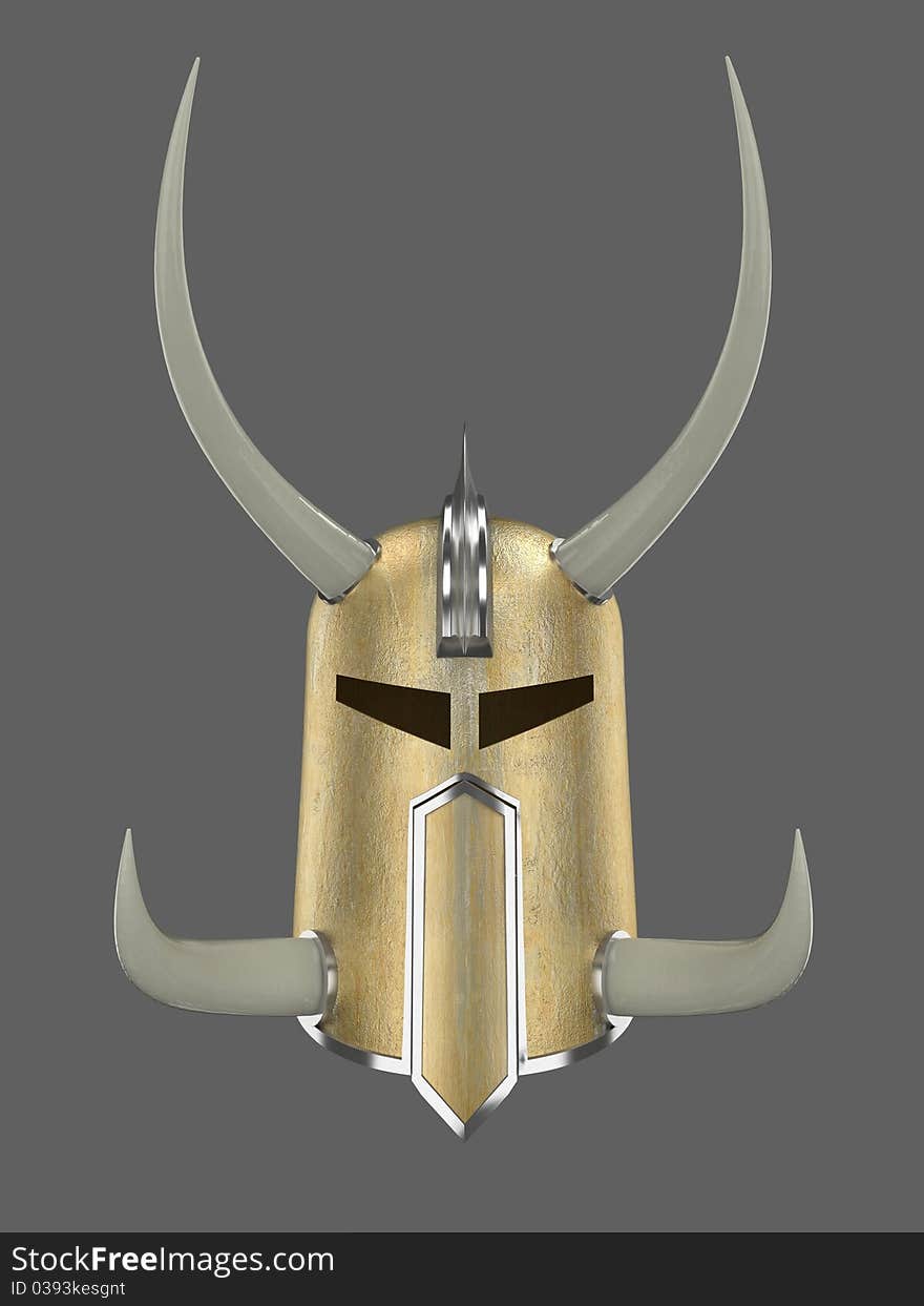 3d render of ancient golden war helmet with horns isolated on dark grey background. 3d render of ancient golden war helmet with horns isolated on dark grey background