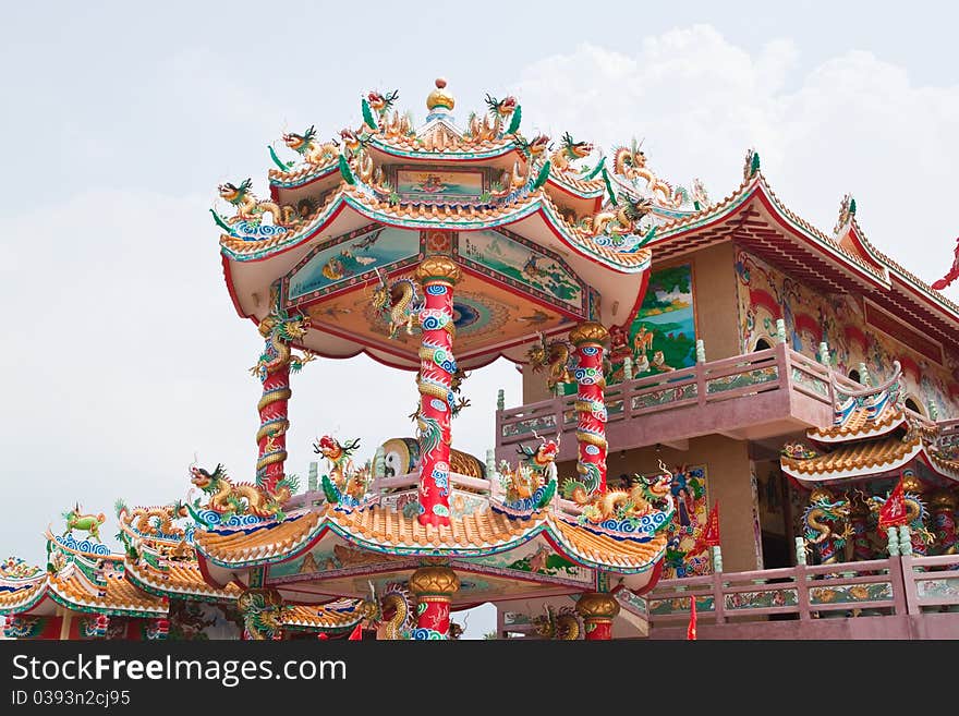 The beautyful Chinese shrine and the blue sky, Chonburi- East of Thailand