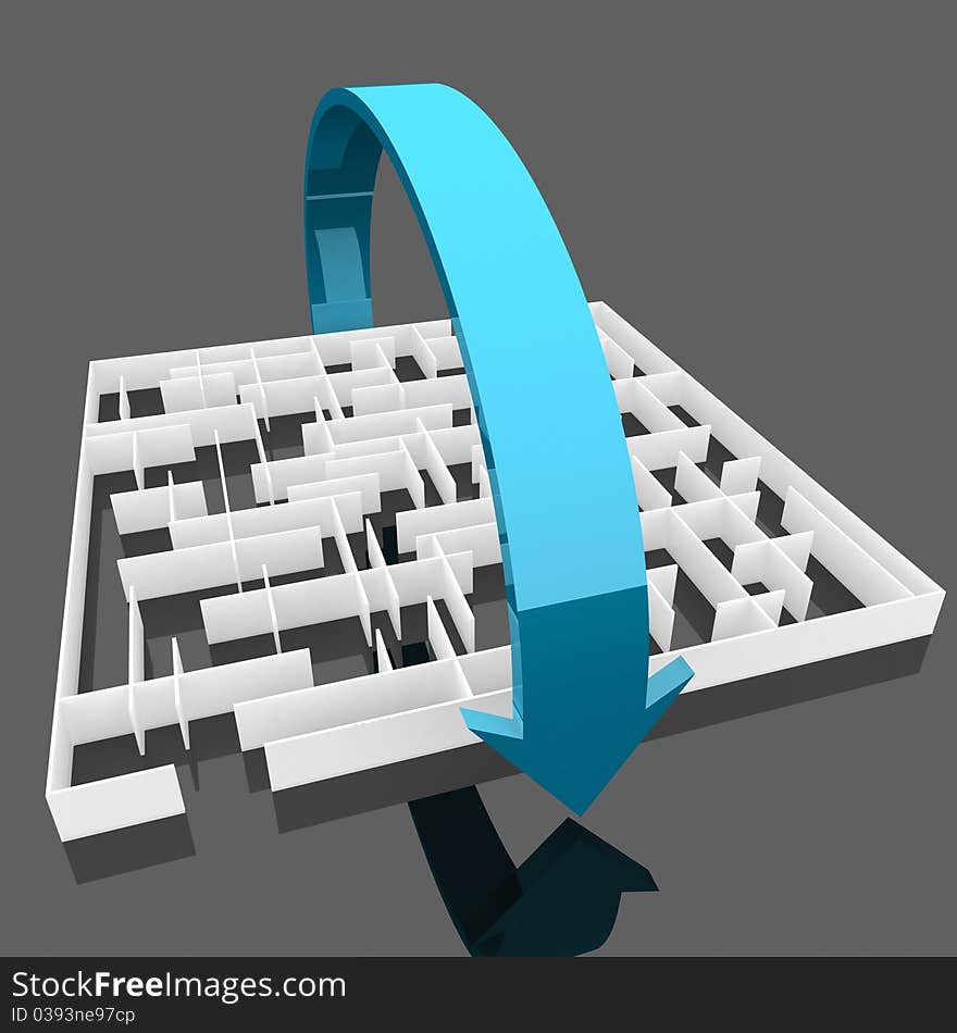 Maze, through which the blue arrow. Computer Simulation