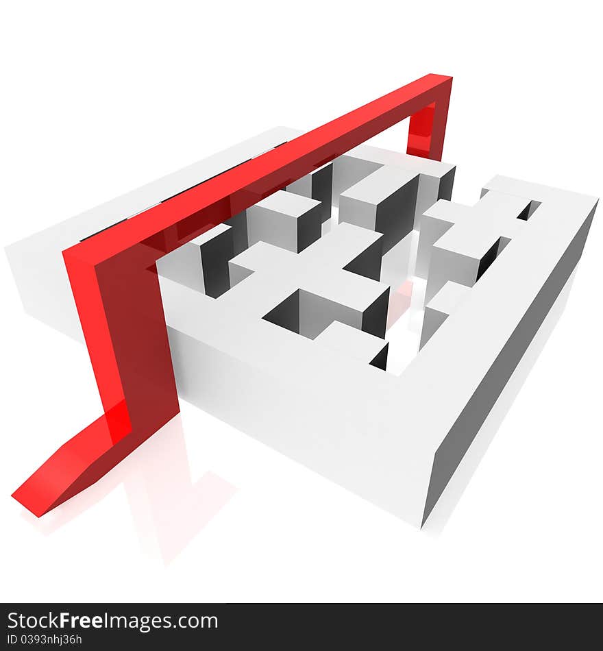 Maze, through which the red arrow. Computer Simulation