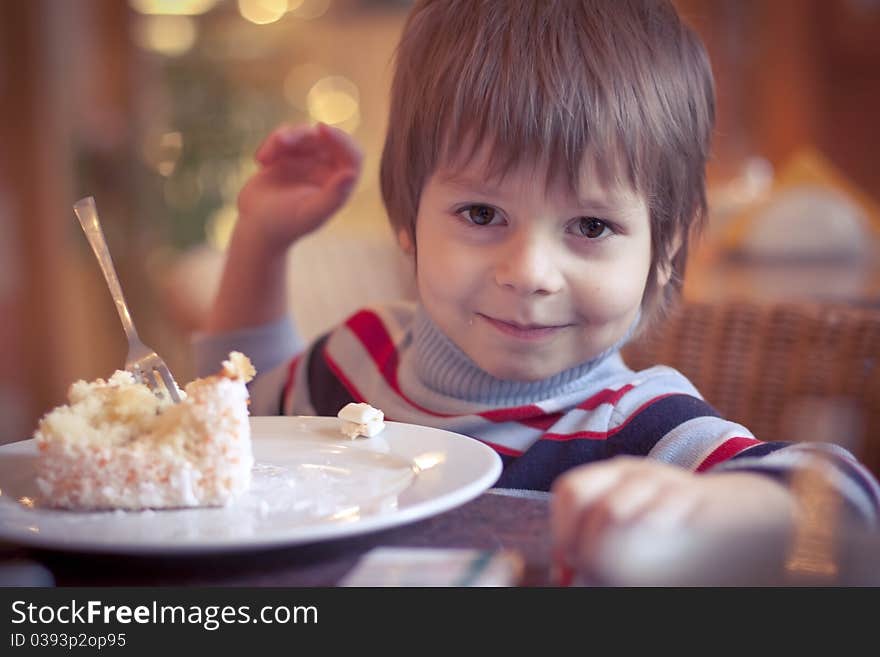 Young boy in cafe