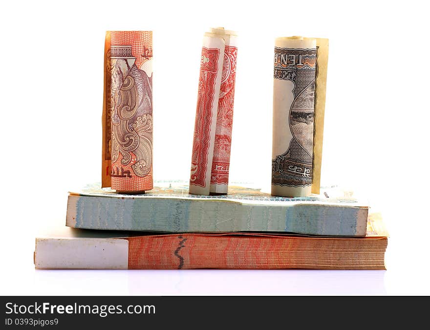 Currency notes isolated over white background.