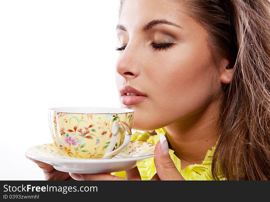 Woman With Fresh Cup Of Tea