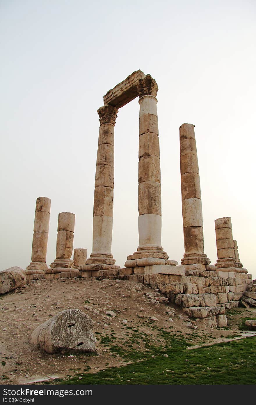 Ruins of the Temple of Hercules present at the Citadel in Amman-Jordan. The photo was taken at sunset. Ruins of the Temple of Hercules present at the Citadel in Amman-Jordan. The photo was taken at sunset.