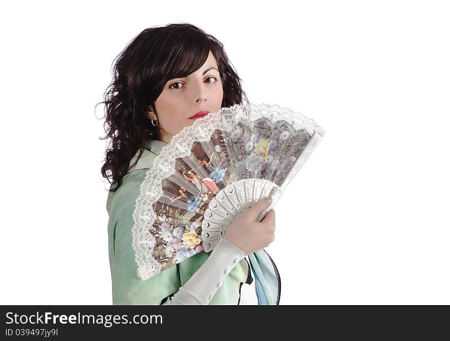 Spanish fan woman on white background