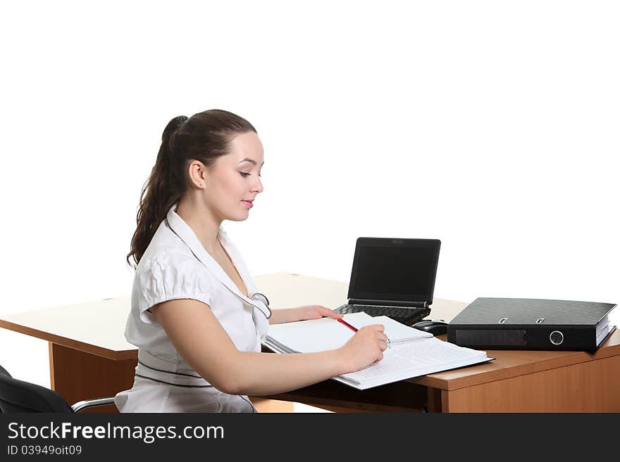 Businesswoman work on her workspace. Businesswoman work on her workspace