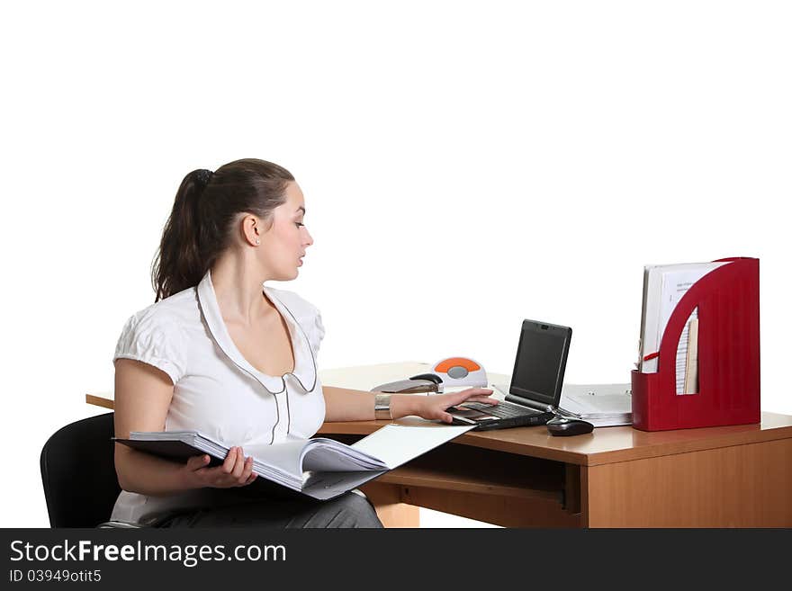 Businesswoman work on her workspace. Businesswoman work on her workspace