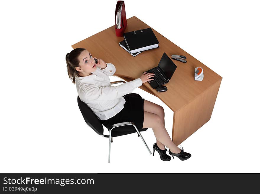 Businesswoman work on her workspace. Businesswoman work on her workspace