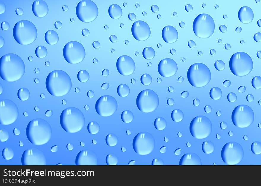 Water Drops On Blue Background.