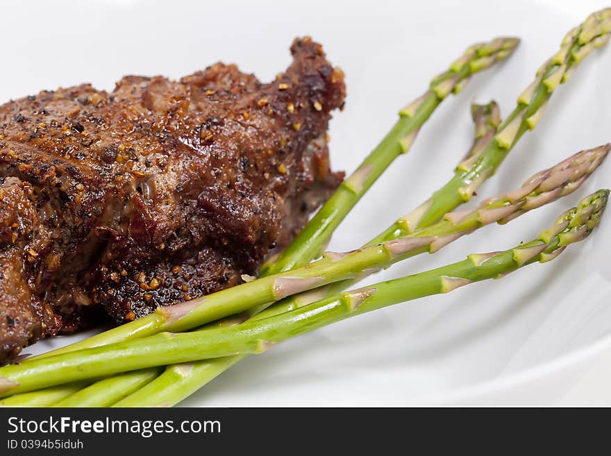 Steak with Asparagus - close up shot