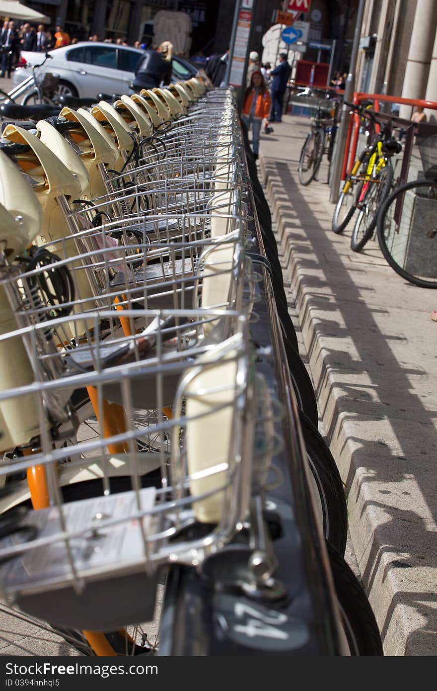 Bike sharing park, Milan - Italy