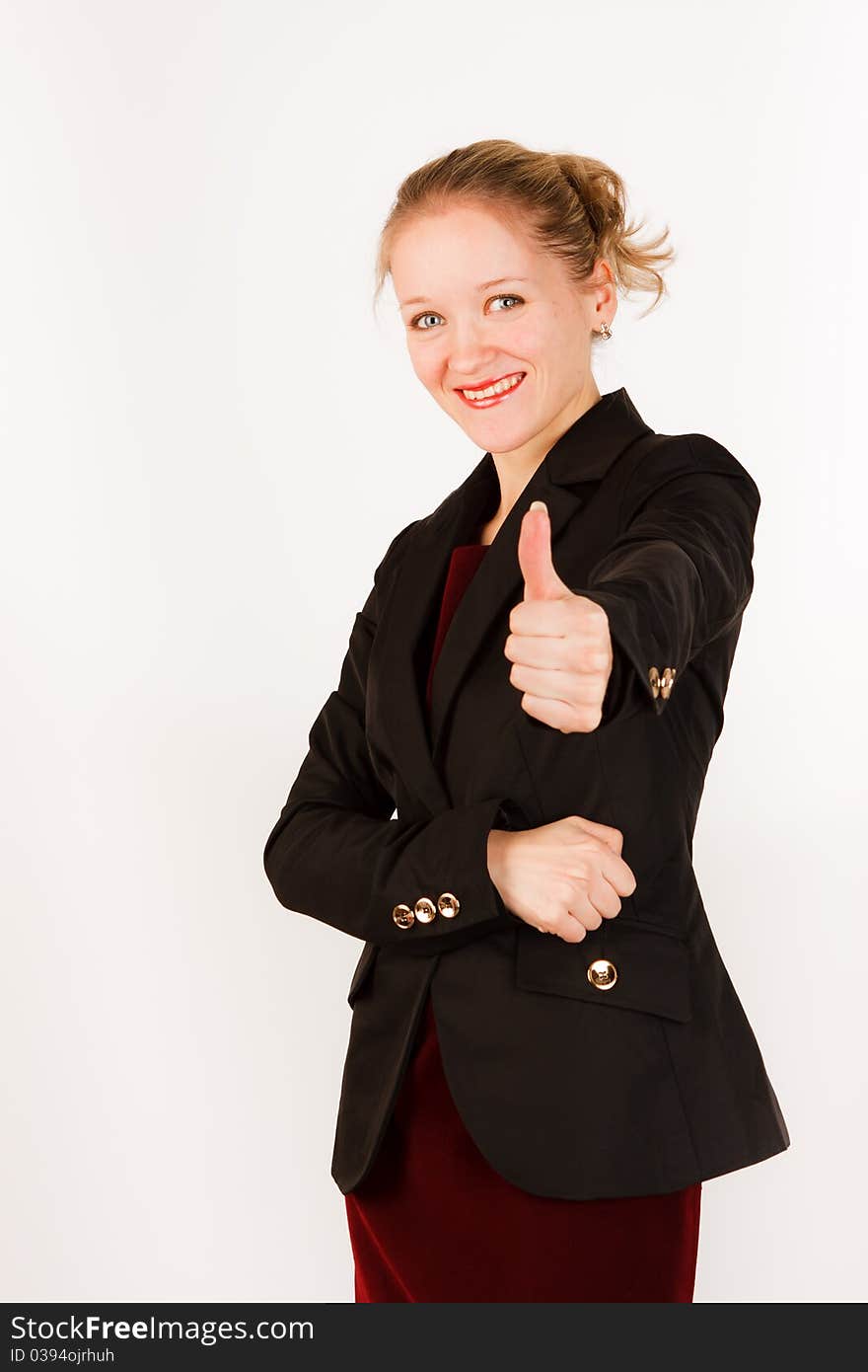 A business woman shows a gesture that all is perfect