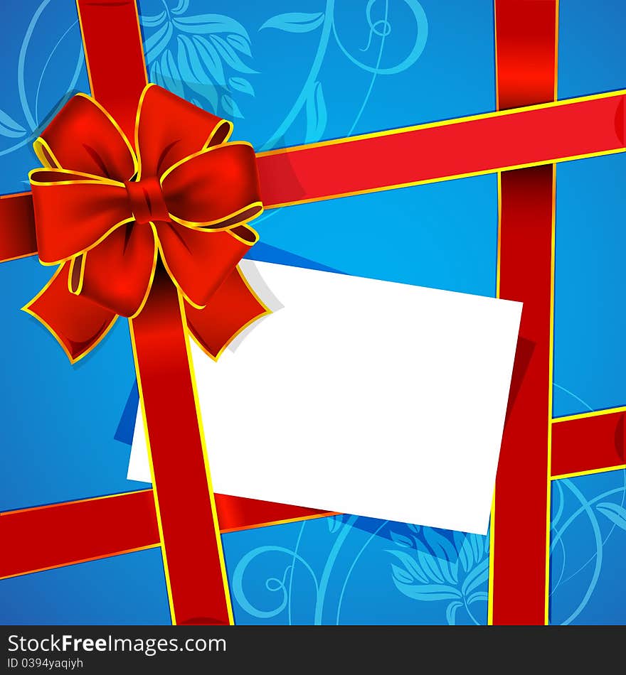 Illustration of floral gift with ribbon on abstract background