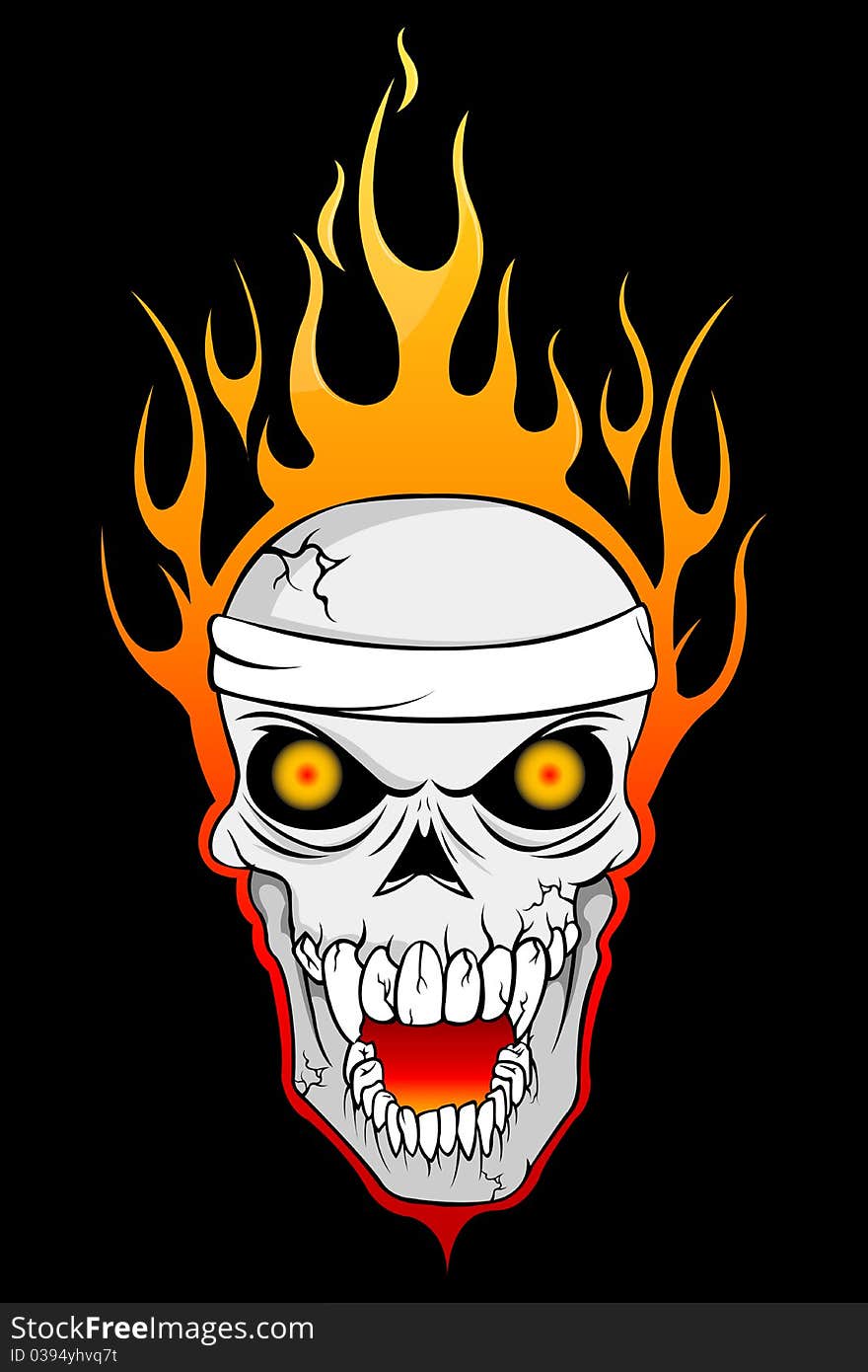 Illustration of burning skull on abstract background