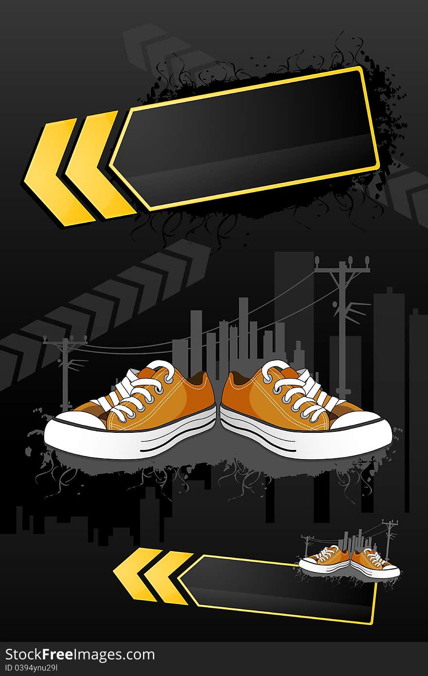 Illustration of shoes  with buildings on abstract background