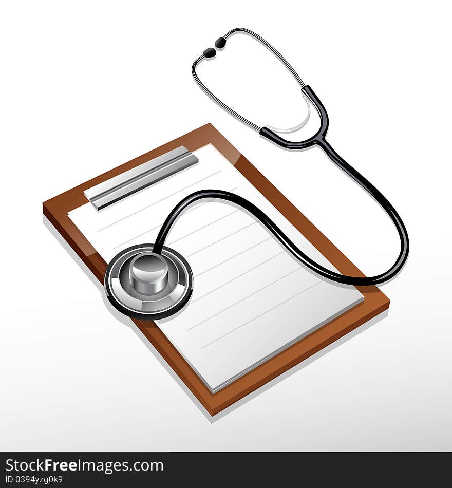 Illustration of stethoscope with letterpad on white background