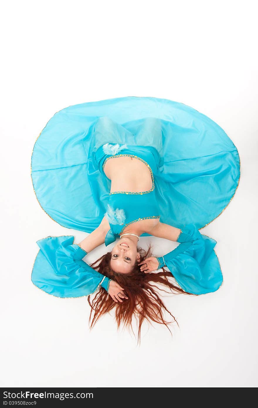 Belly Dancer in a blue stage costume