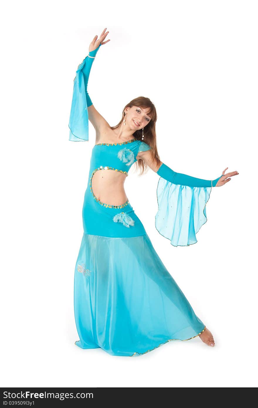 Belly Dancer in a blue stage costume