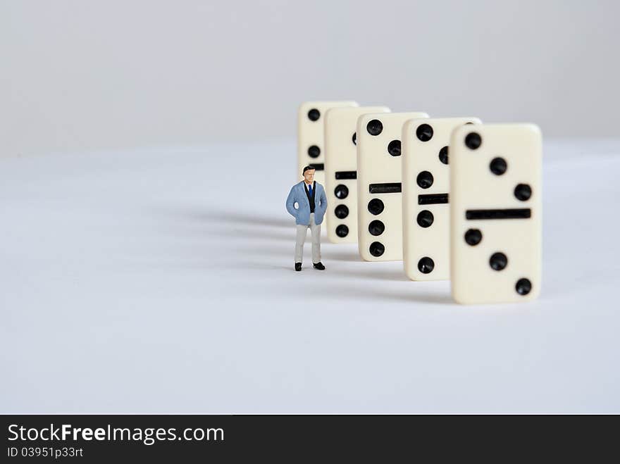 One man with domino cubes