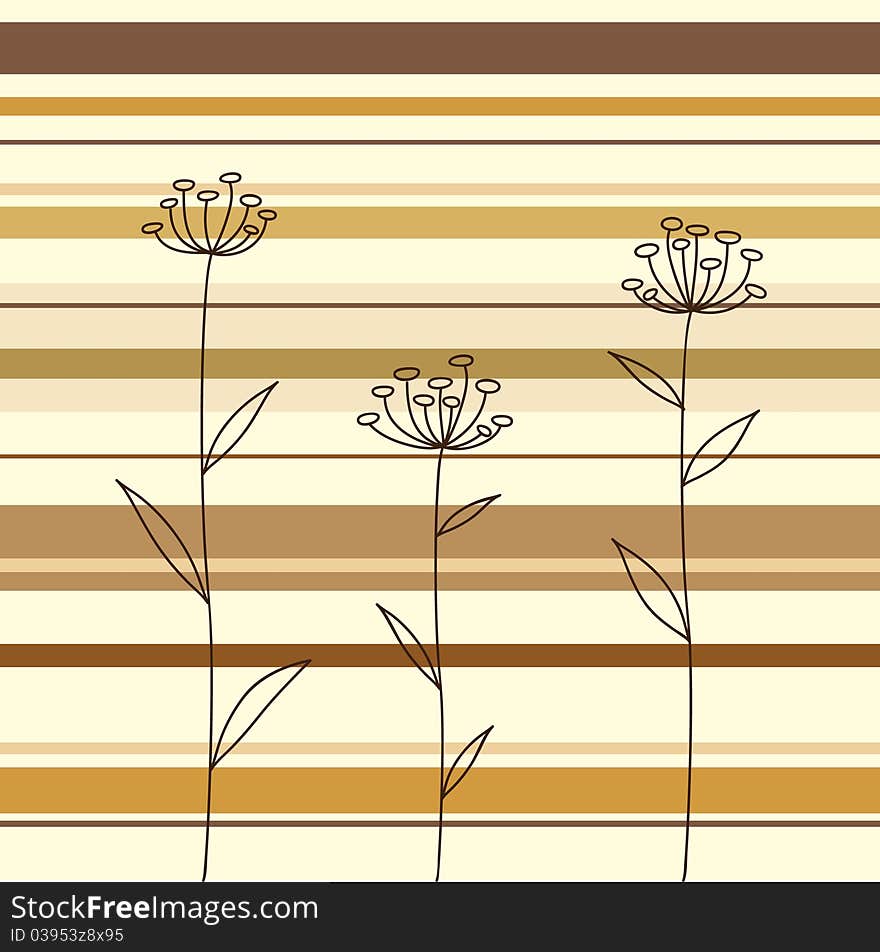 Hand drawn flowers over the striped background