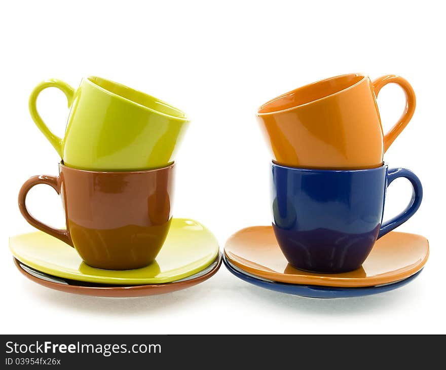 Four  Cups  with Saucers of Differenr Colours