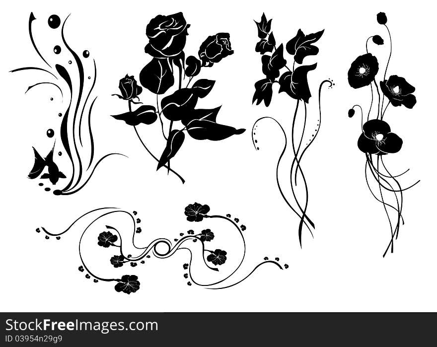 Vector illustraition of retro abstract floral swirl elements. Vector illustraition of retro abstract floral swirl elements