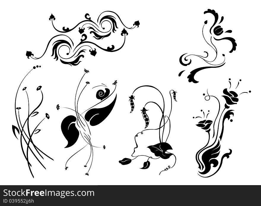 Vector illustraition of retro abstract floral swirl elements. Vector illustraition of retro abstract floral swirl elements