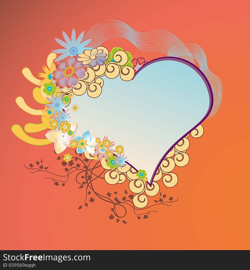 Vector illustraition of elegant floral frame with heart shape